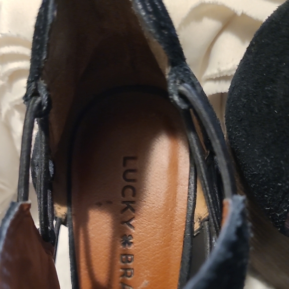 Black Lucky Peep Toe Wedge Ankle Booties - Picture 2 of 5